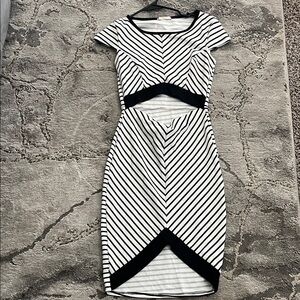 Entry Asymmetrical Black and White Dress